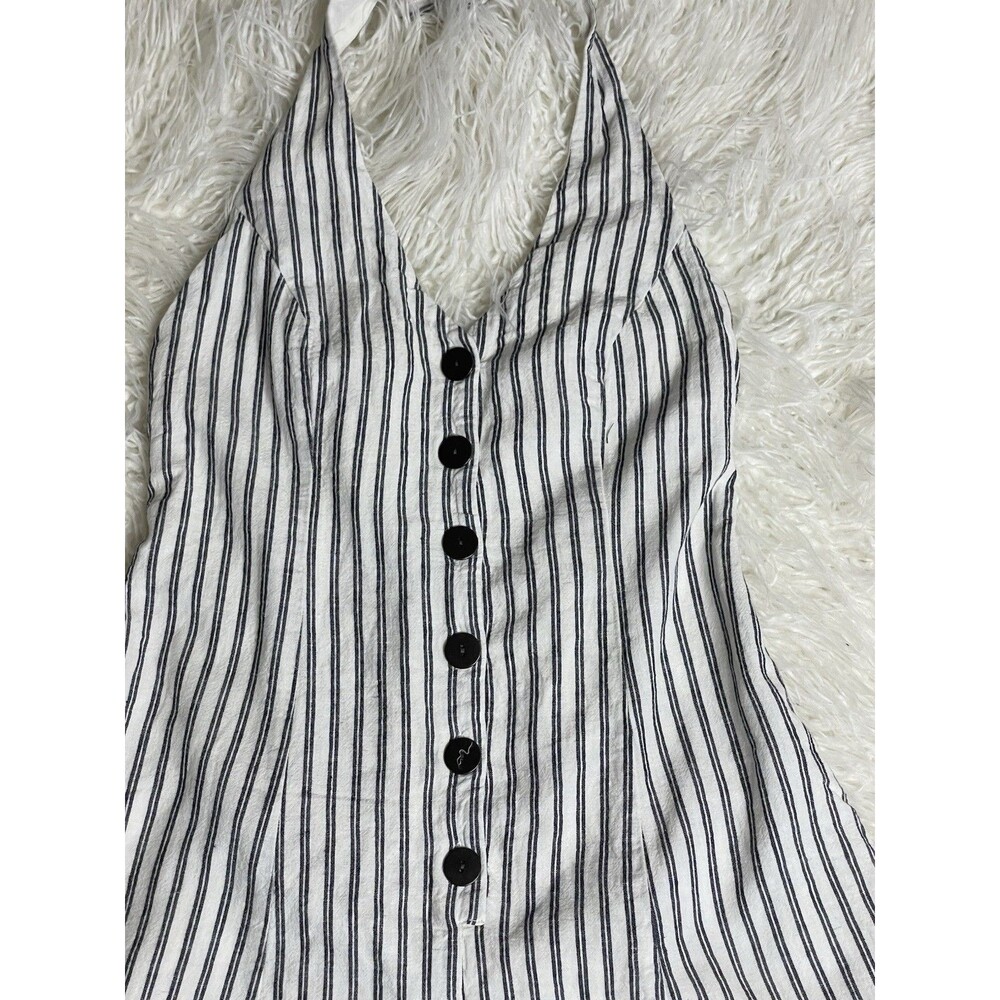 Urban Outfiters Blue Striped Halter Beach Cover Romper Shortalls Linen Blend S